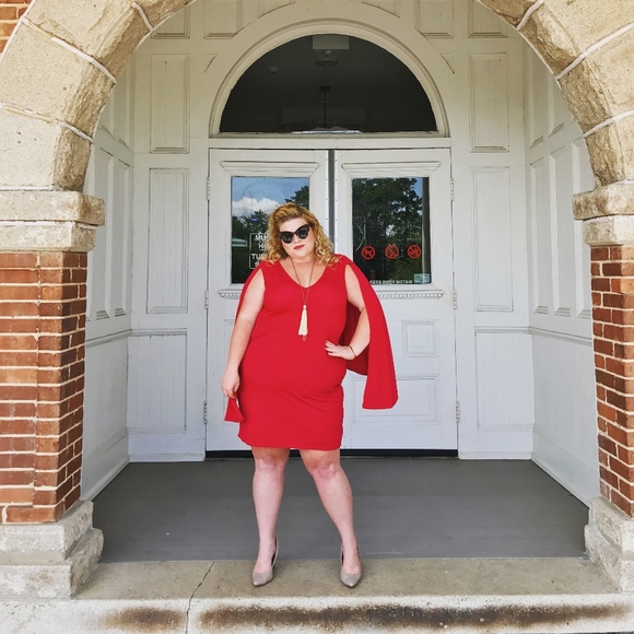 Forever 21 Dresses & Skirts - Forever 21 Plus Red Stretch Bodycon Cape Dress 2X